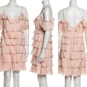 Rachel Zoe Blush Pink Rhinestones Spaghetti Straps Ruffle Mini Dress Size 4 New